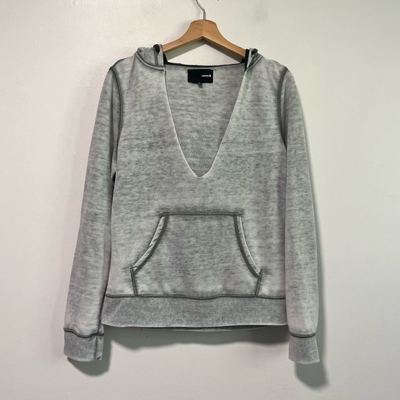 Hurley Sweaters - Hurley Grey Deep V-Neck Hoodie Sweatshirt (Size L)